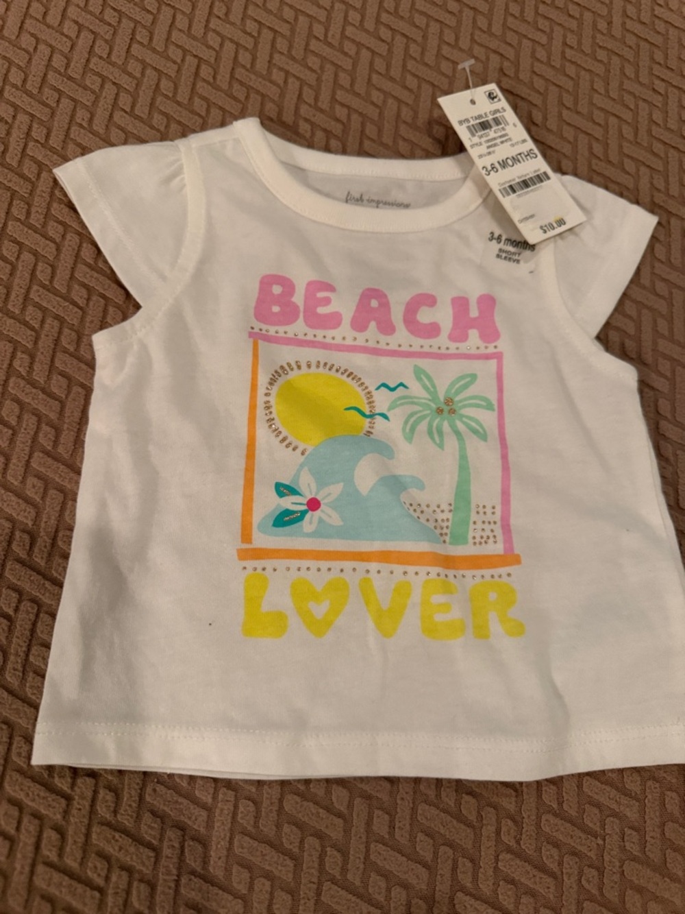 First Impressions White "Beach Lover" Graphic Tee with Pastel Print